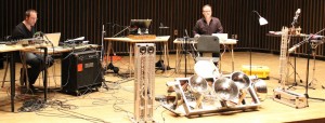 Composers Troy Rogers and Scott L. Miller performing with musical robots at MN Made 2014 at St. Cloud State University, MN. Photo credit: Melissa Maki